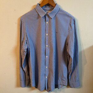 CALVIN KLEIN MEDIUM BLUE/WHITE CHECKERED LONG-SLEEVE BUTTON-UP COLLARED SHIRT